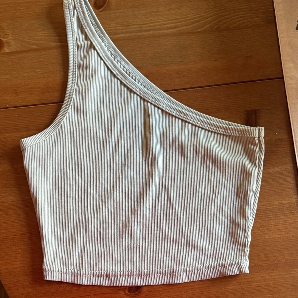 One shoulder ribbed green tank
